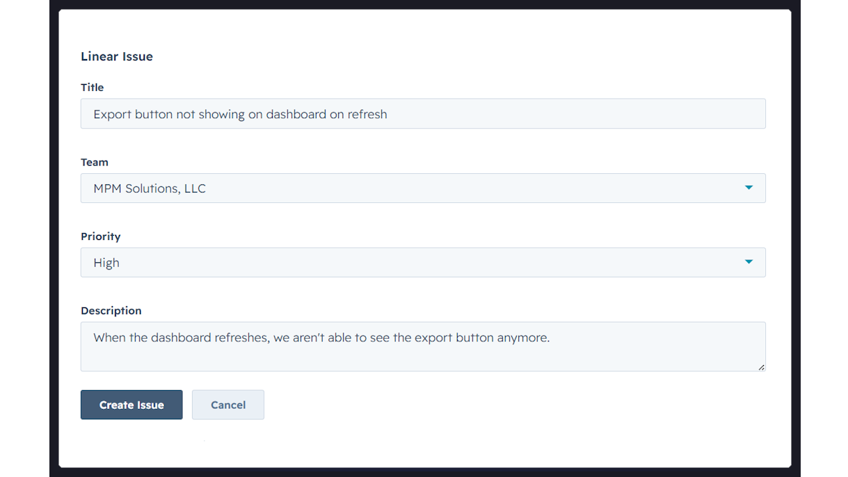 Create a Linear issue from a HubSpot ticket.