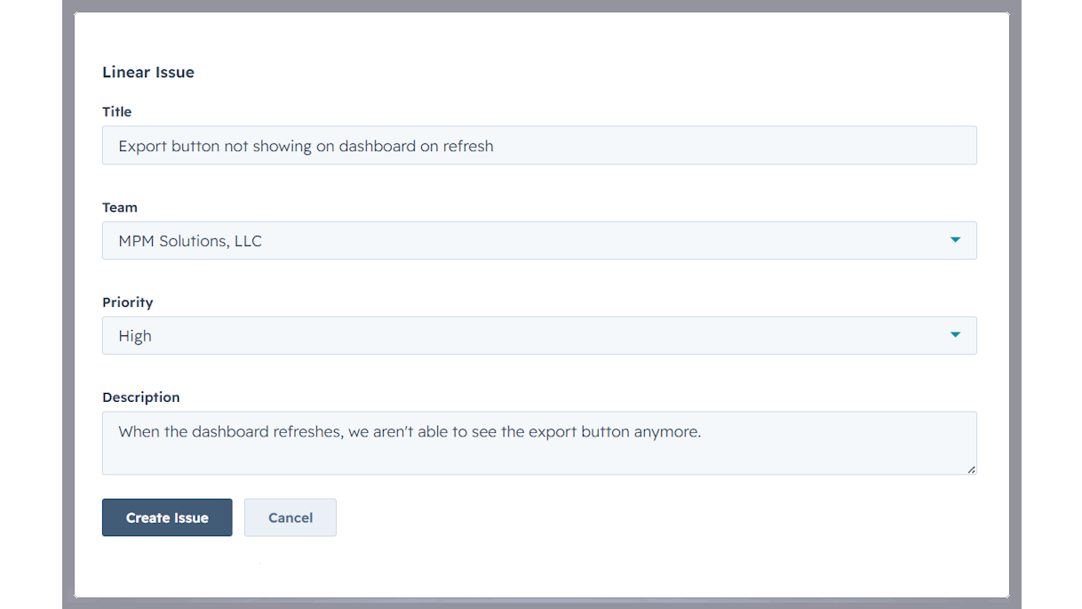 Create a Linear issue from a HubSpot ticket.