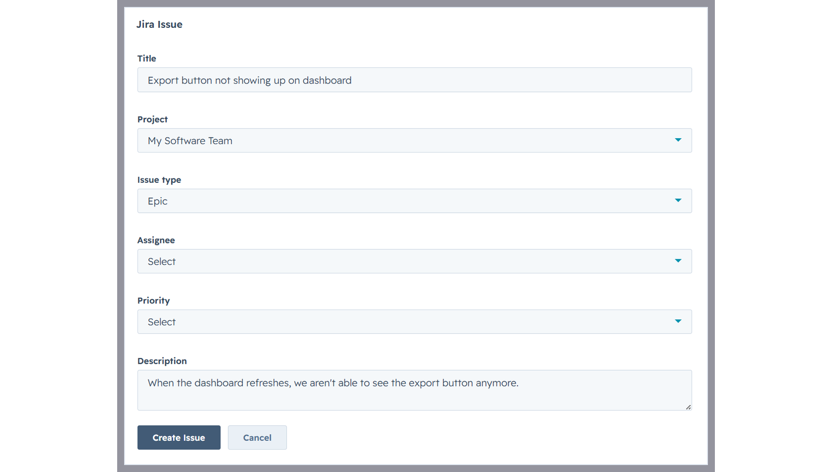 Create a Jira issue from a HubSpot ticket.