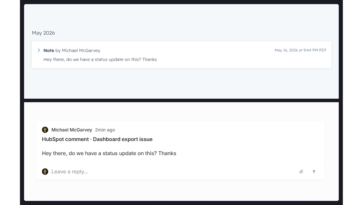 Comment synced between HubSpot and Linear.