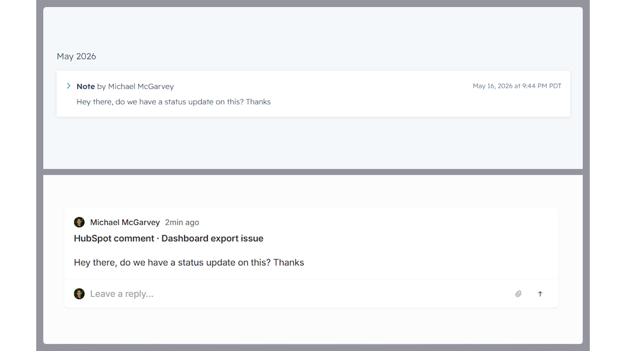 Comment synced between HubSpot and Linear.