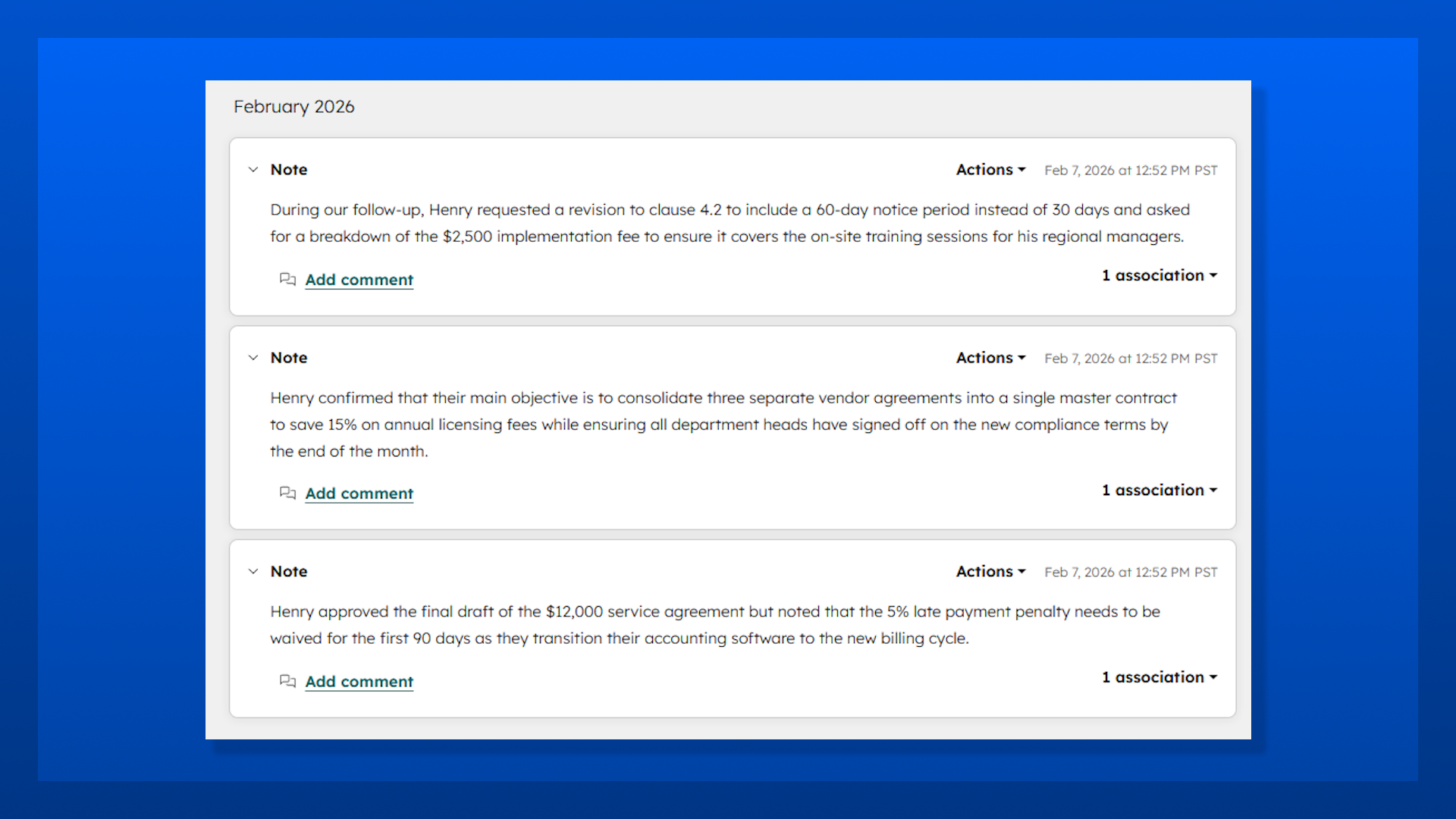 HubSpot notes inside contact record