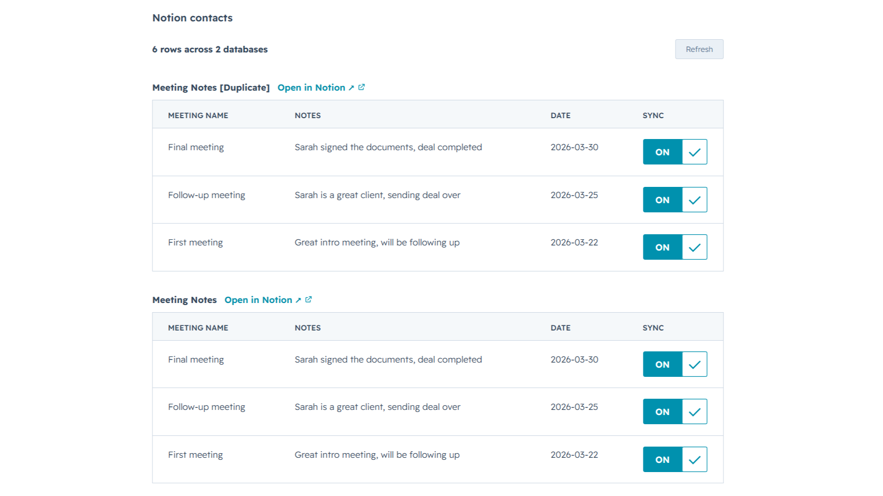 HubSpot notes from multiple Notion sources