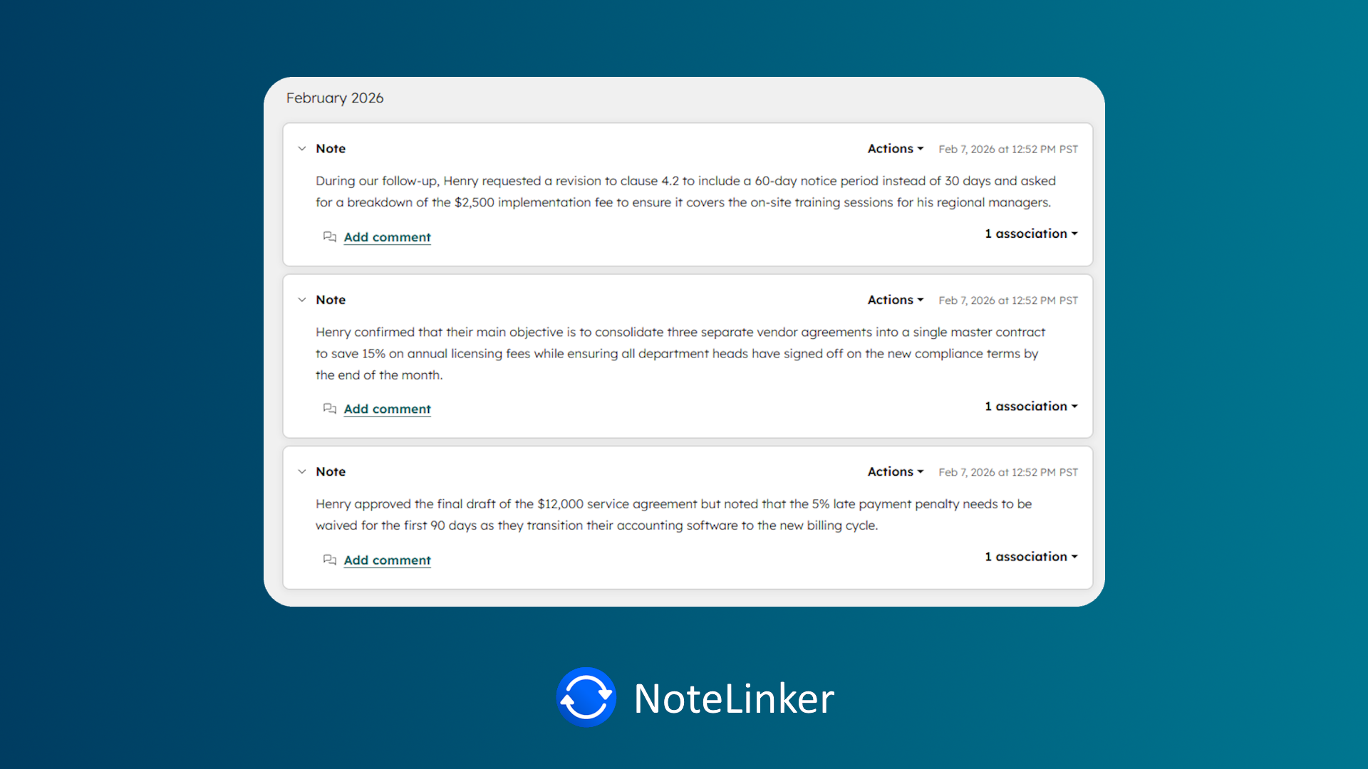 HubSpot notes inside contact record
